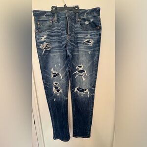 American Eagle Men’s Blue Skinny Jeans with Distressed Design 34X34 stretchy